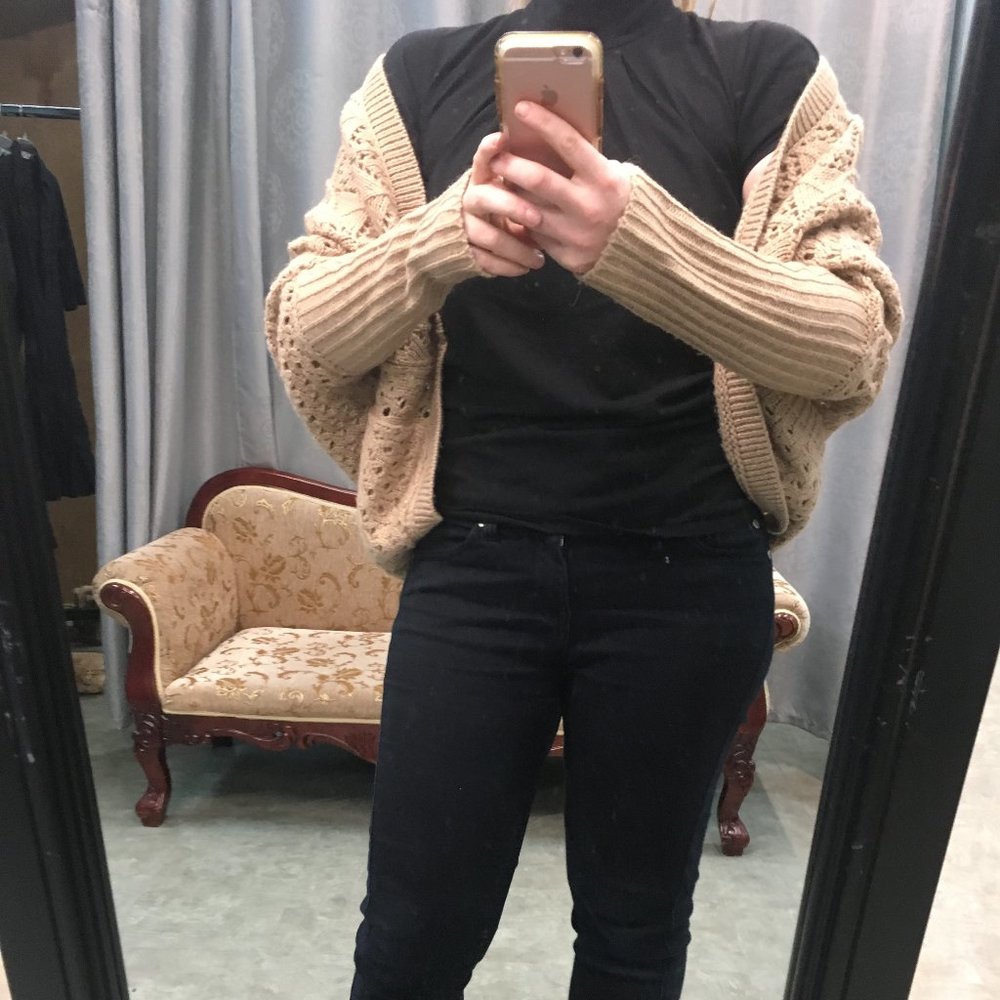 Dolman Batwing Sleeve Crochet & Knit Cardigan NWOT